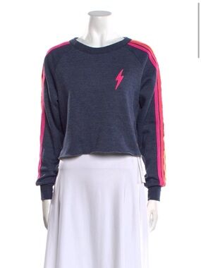 Aviator Nation Bolt Embroidery Classic cropped sweatshirt neon racing stripe XS